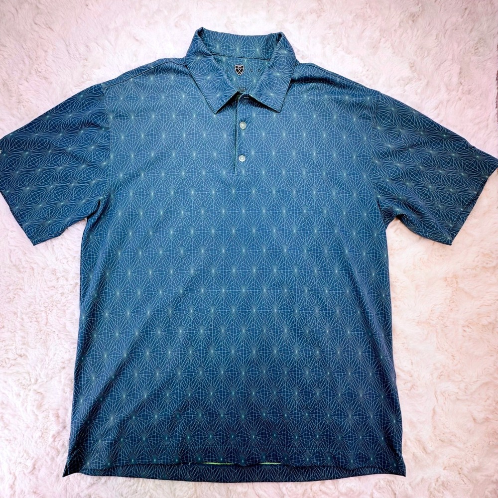 Nike Golf Mens Large Blue Geometric Starburst Fit Dry Short Sleeve Polo Shirt - Picture 2 of 11
